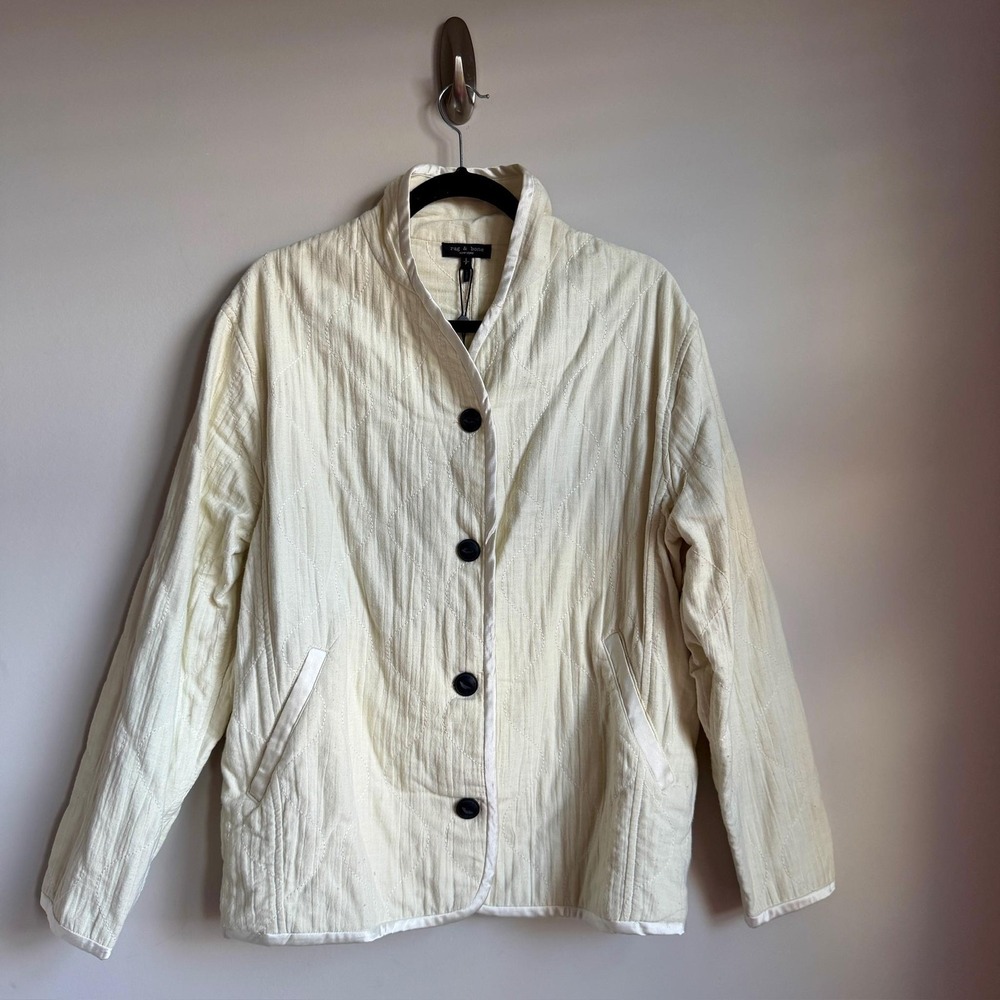 Rag & Bone Jacket Womens XS Ivory Quilted Cotton Button Front Stand‎ Collar NWT